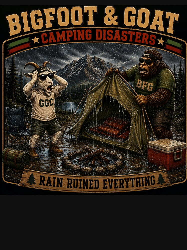 Bigfoot And Goat Rain Ruined Everything Funny Camping Disaster by NicheBloom