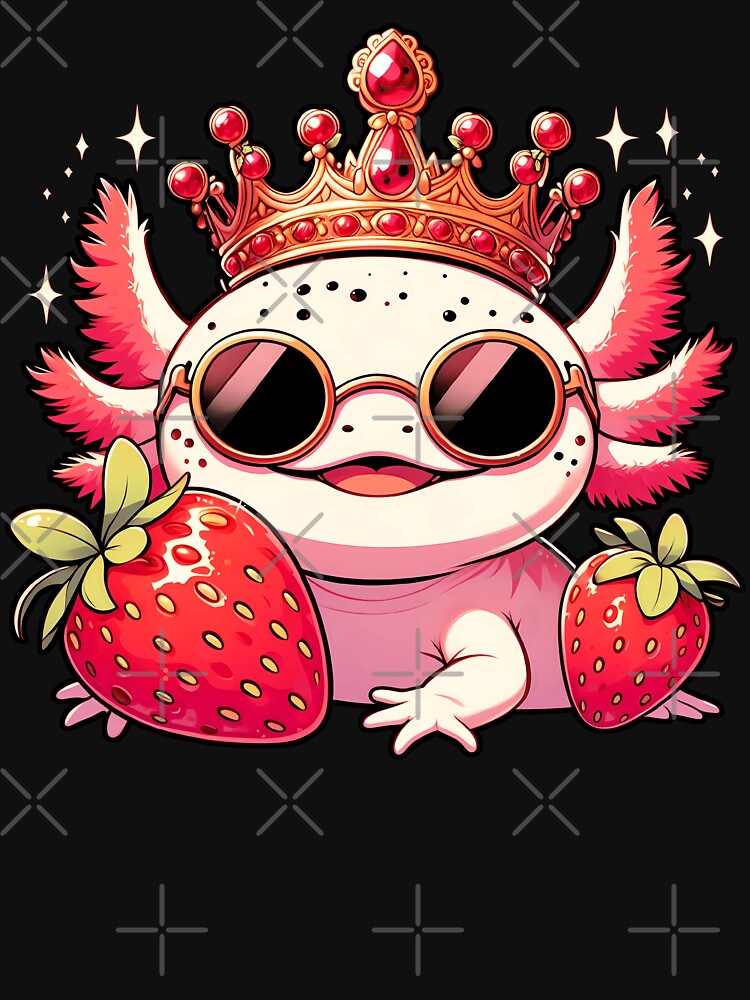 Cute Axolotl wearing crown Kawaii Anime Axolotl Strawberry by MTRBSK11