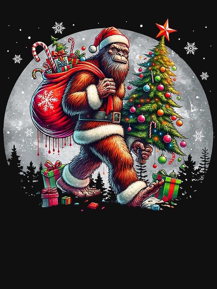 Santa Bigfoot Christmas Tree Xmas Lights Funny Sasquatch For Men Women Kids by AddisonEva