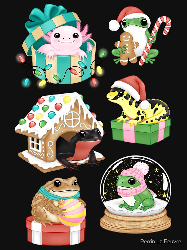 Festive Amphibians Celebrate Christmas by Perrin Le Feuvre