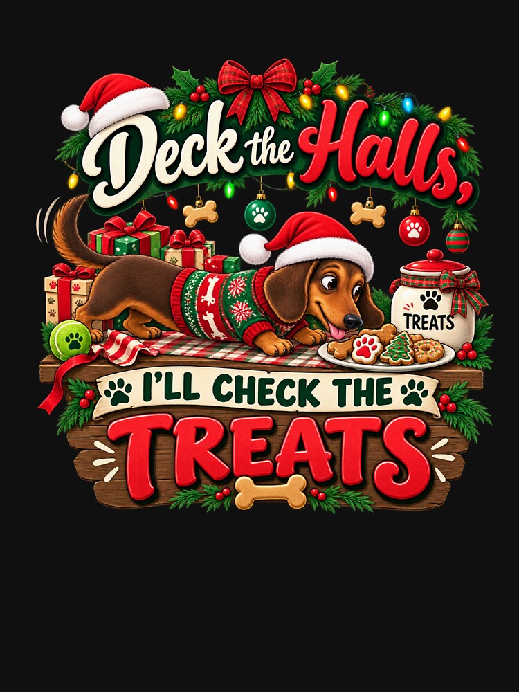 Dachshund Christmas Deck the Halls I'll Check the Treats by PunchDrop
