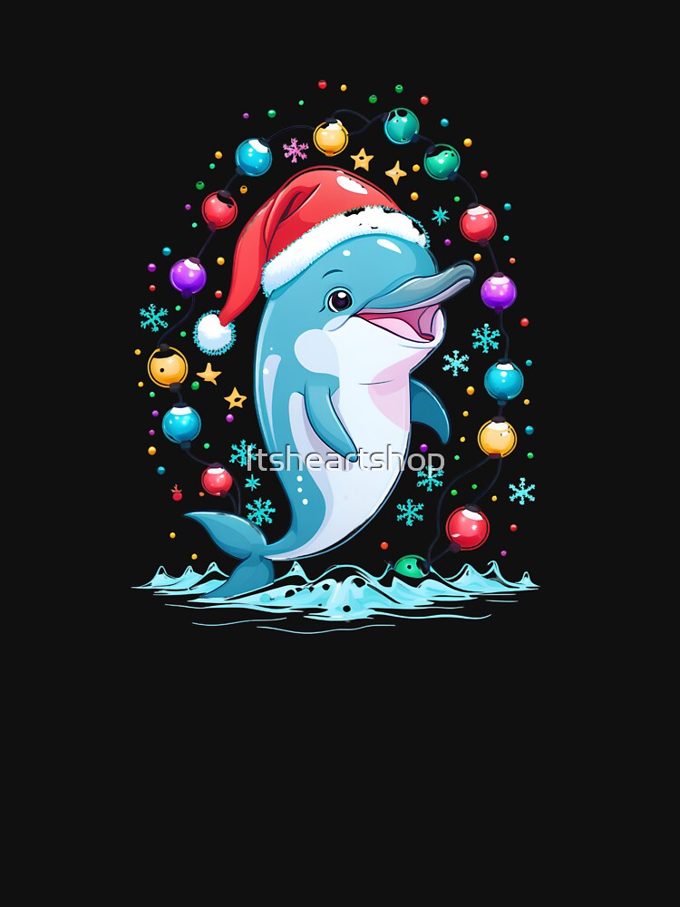 Cute Dolphin Santa With Christmas Lights by Itsheartshop