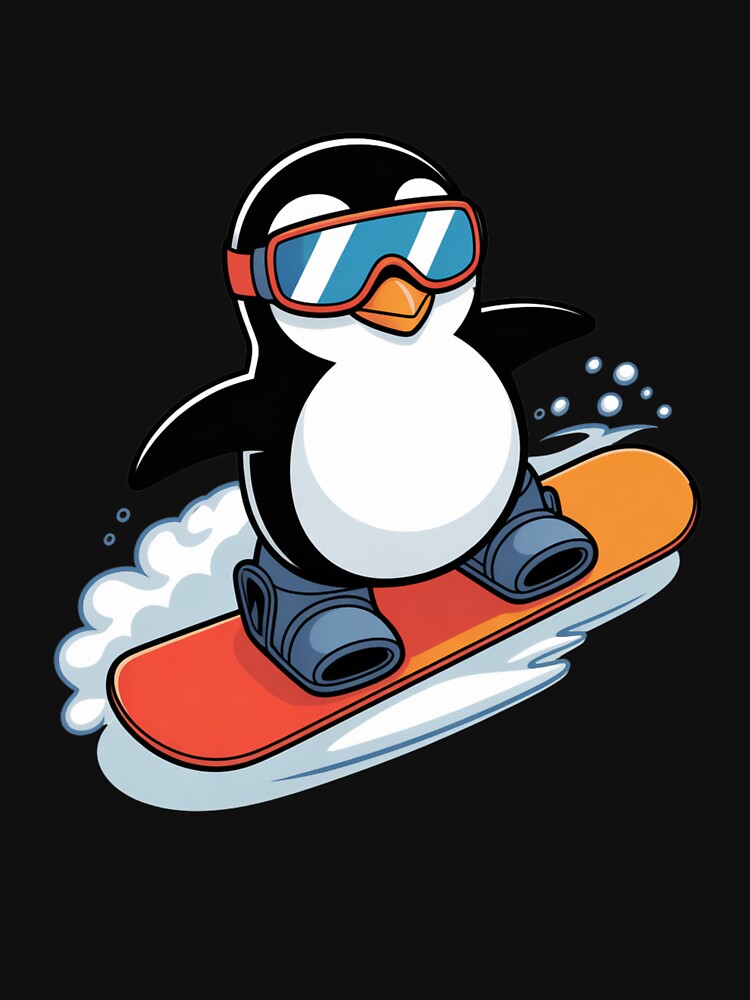 Snowboard Penguin – Cool Winter Cartoon Penguin on Snowboard Funny Design by ColorSplash123