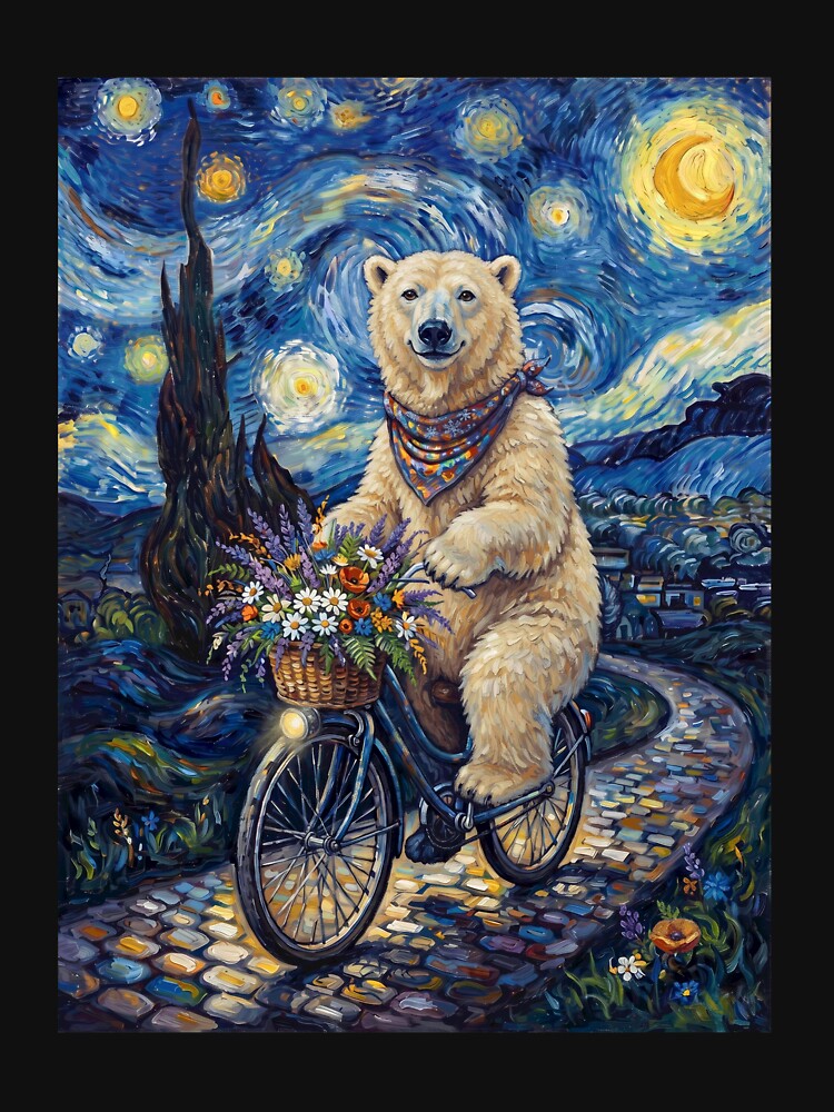 Polar Bear Biking Bike Starry Night Van Gogh Art Animal Lover by dian-rody-crest
