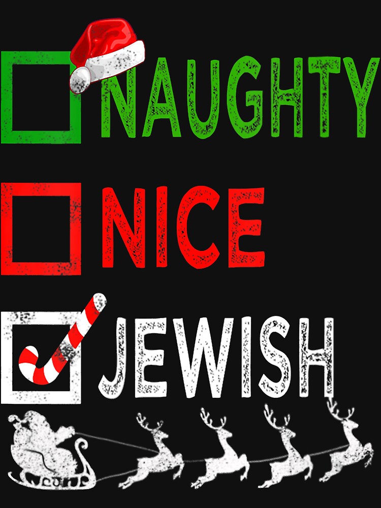 Womens Naughty Nice Jewish Christmas Pajamas Funny Santa Hat Xmas V-Neck by crm3530