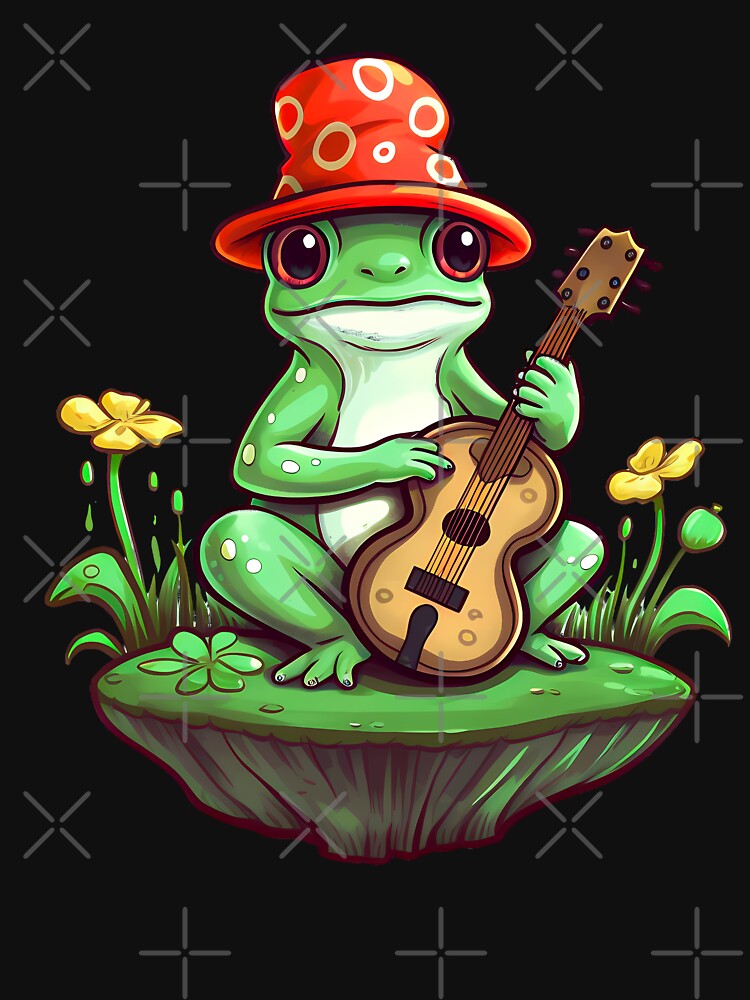 Cottagecore Aesthetic Frog Playing Guitar Banjo Graphic by sanadkarmakar