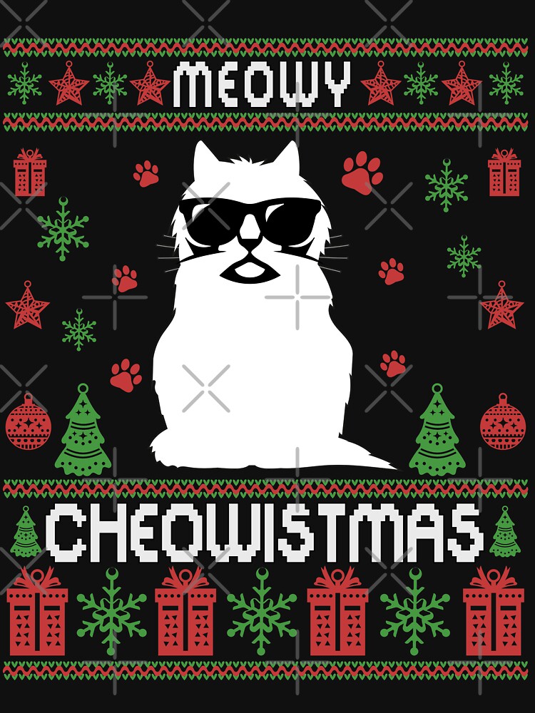 Meowy Cheowistmas Funny Cat Owner  Lover Christmas Ugly Sweater Shirt Gift by Noahlaz