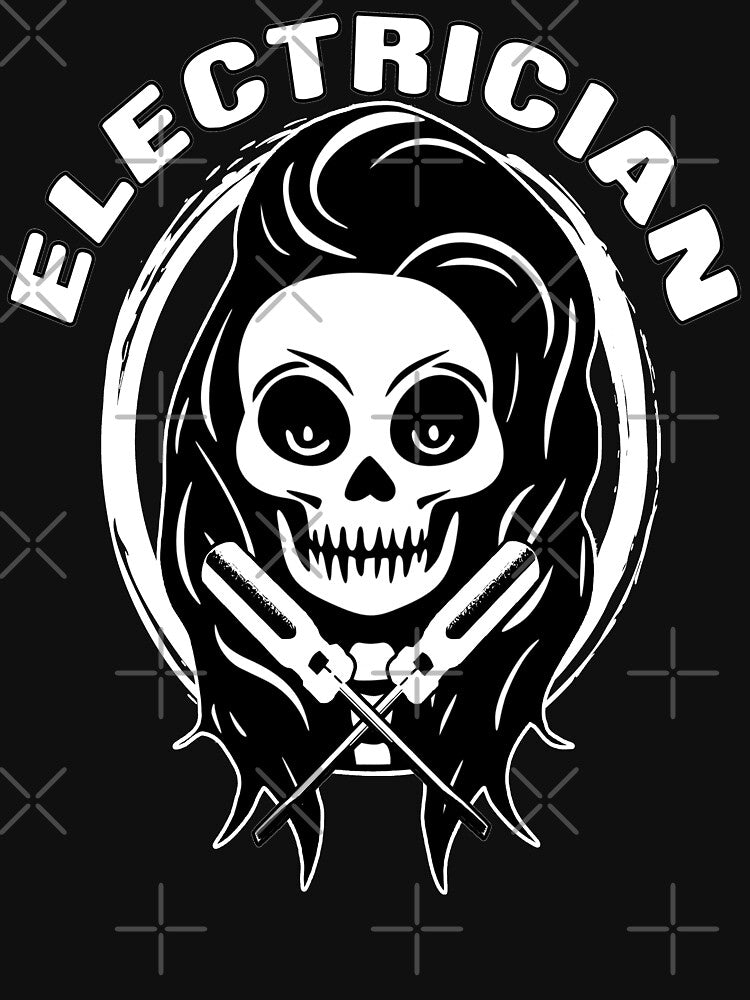 Female Electrician Skull and Screwdriver Crossed Tools White Logo by Nuletto