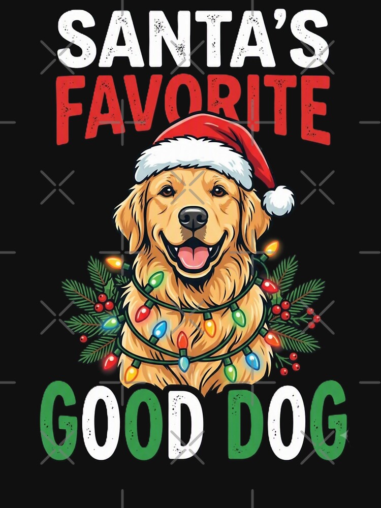 Santa's Favorite Good Dog Golden Retriever Christmas Santa Hat String Lights Holiday Gift Design by 519xdesign