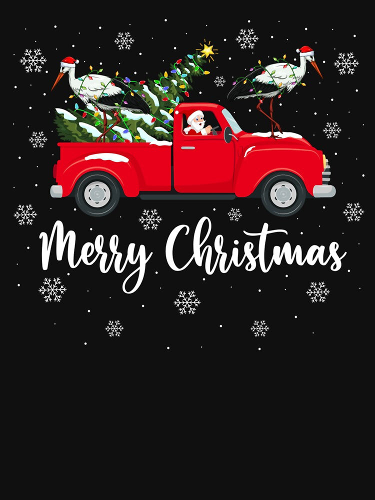 Santa Riding Christmas Tree Truck Stork Bird Christmas by saldcharig