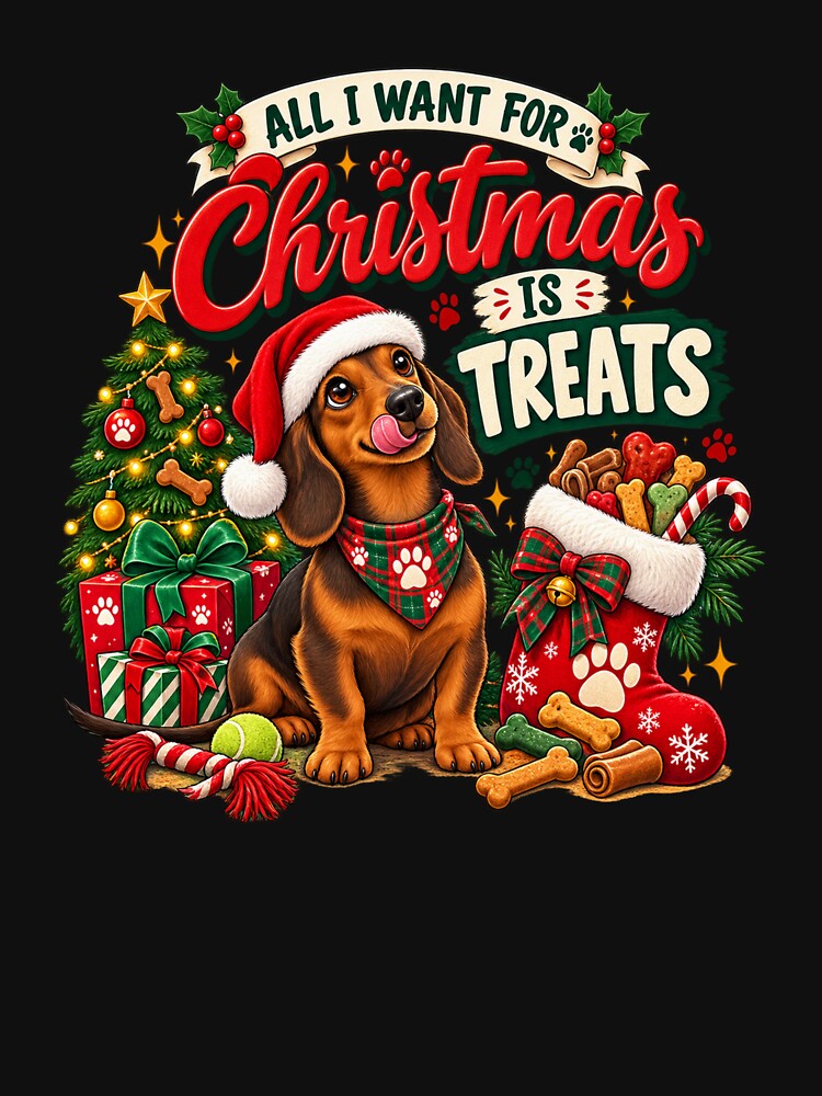 Dachshund Christmas All I Want for Christmas Is Treats by PunchDrop
