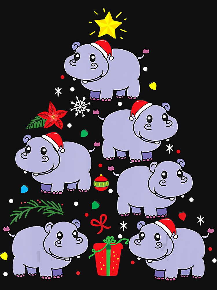Hippo Hippopotamus Christmas Ornament Tree Funny Gift T-Shirt by GrahamWalsh