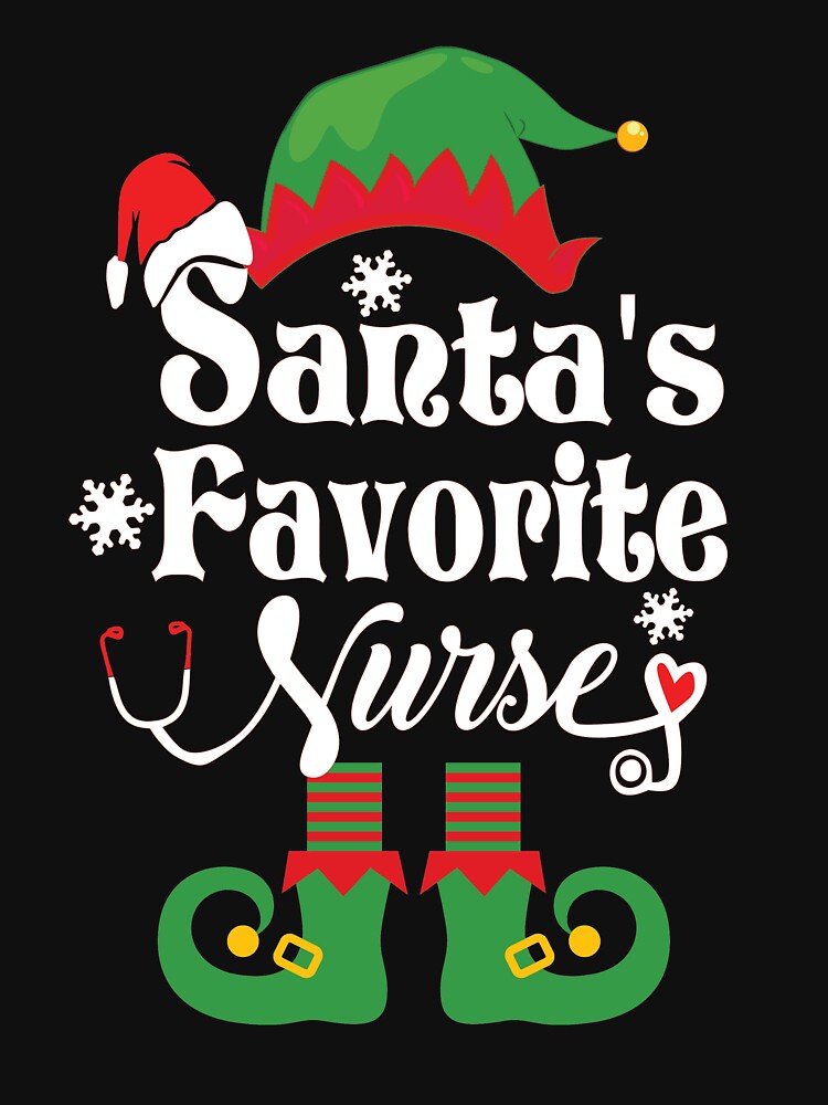 Santa's Favorite Nurse 2021 Christmas Elf Hat Santa Claus Stethoscope Snowflakes by clothesy7