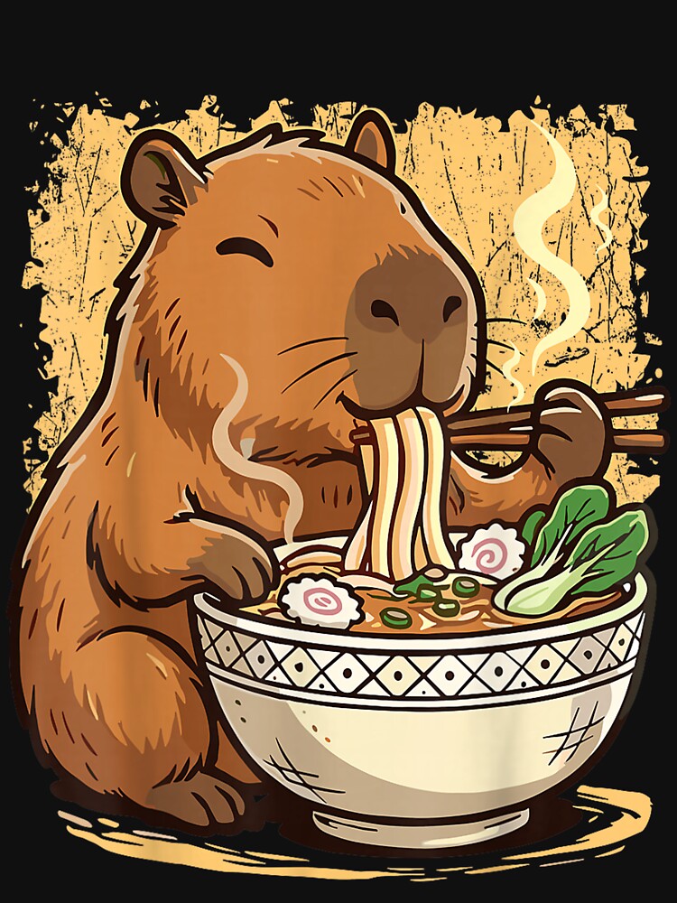 Capybara Eating Ramen Noodles Art for Men Women Kids , Capybara Gift Lover by DZIRI NAJAT