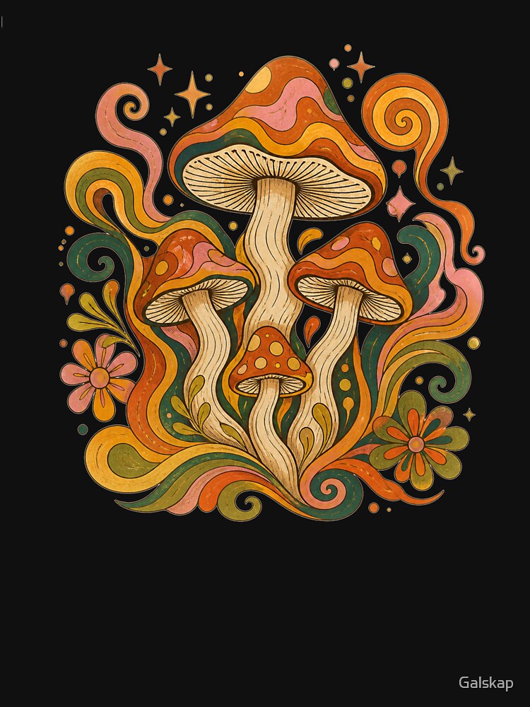 Psychedelic Retro Mushroom Garden | Groovy Mushroom Vibes by Galskap