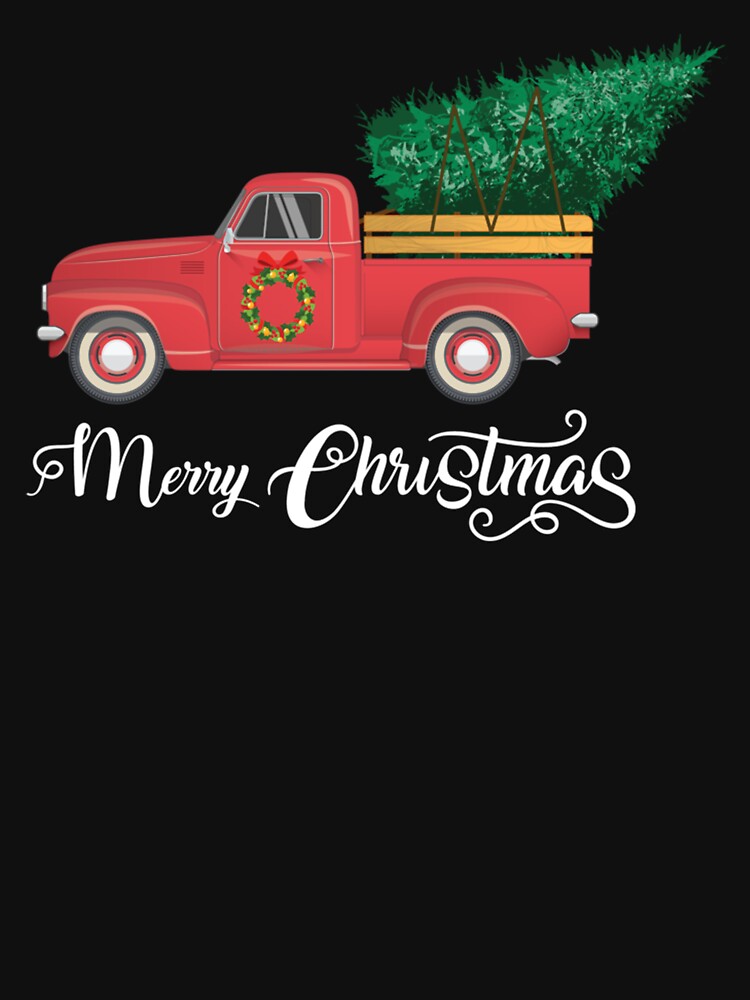 Merry Christmas Red Truck With Christmas Tree And Wreath by vetonisodap