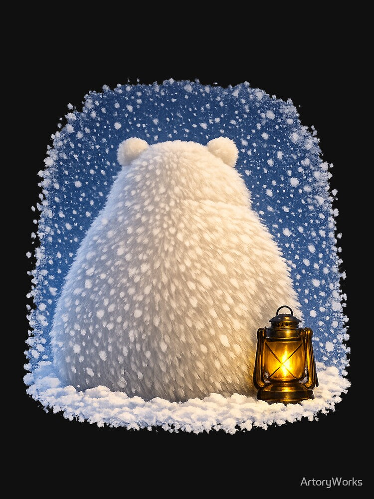 Polar Bear Back View Snow Lantern — Cozy Winter Night Art by ArtoryWorks