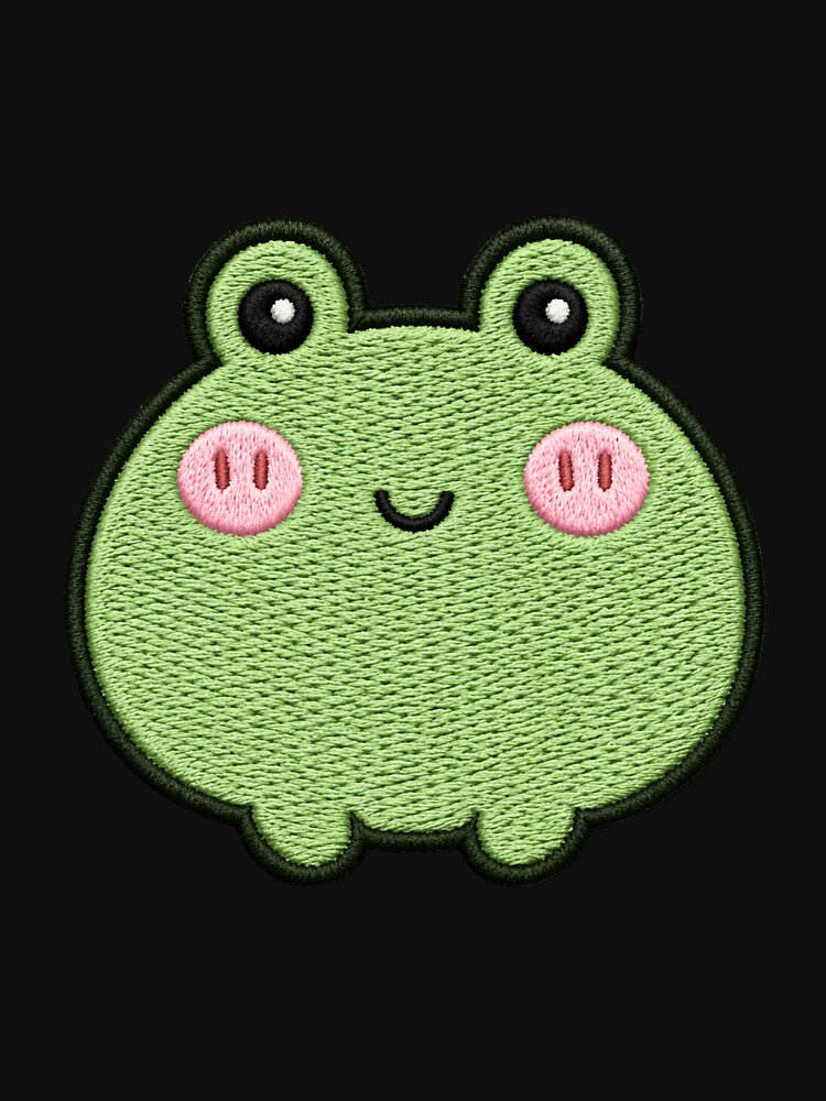 Super Cute Kawaii Frog Embroidery Patch Style | Chibi Pastel Frog Aesthetic | Cute Animal Sticker & T-Shirt Design by ColorSplash123