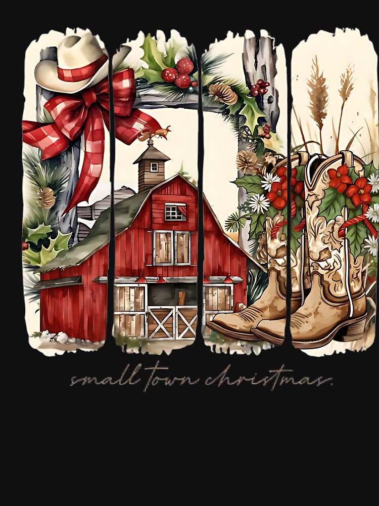 Small Town Christmas – Country Barn and Cowboy Boots Western Holiday Design by Dawesgew