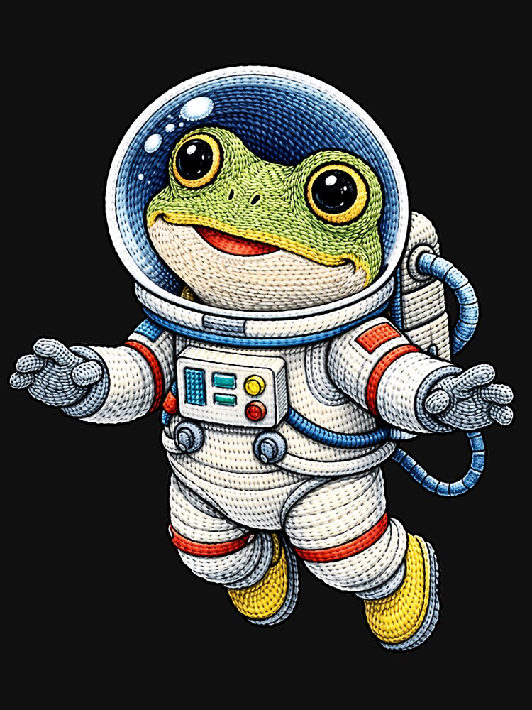 Cute Astronaut Frog Embroidery Style – Kawaii Space Frog Floating Design by ColorSplash123