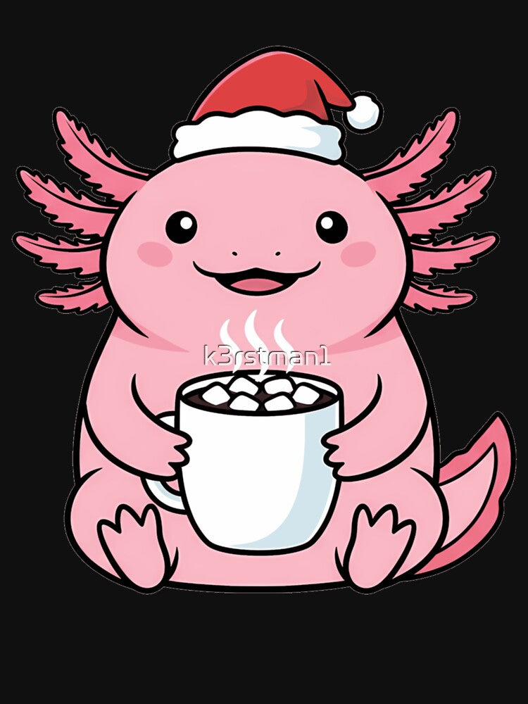 Kawaii Christmas Axolotl with Hot Cocoa by k3rstman1