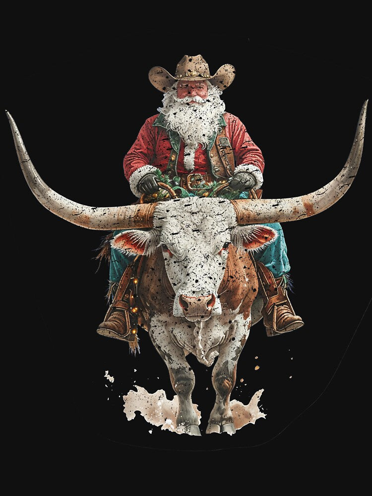 Santa Cowboy Ridding Bull In Western Merry Christmas by ArleneRowe