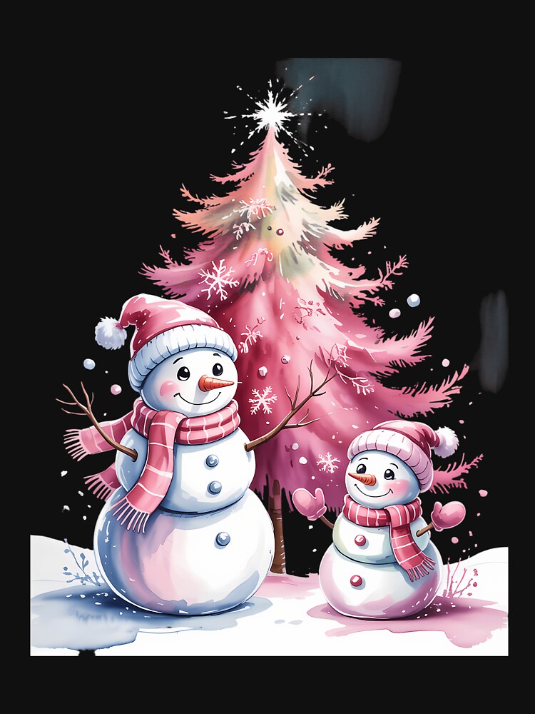 Pink Christmas Winter Snow Snowman Pastel Winter Wonderland by georgiaarsnal