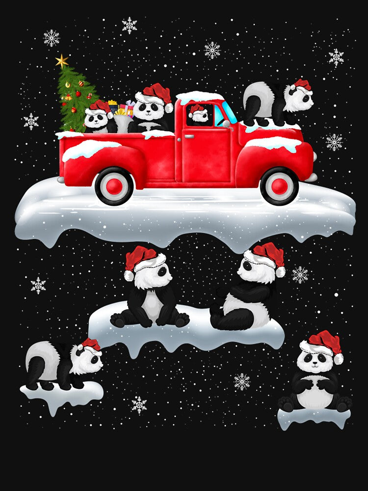 Panda Driving Christmas Tree Red Truck Panda Christmas by tedroyegelsd
