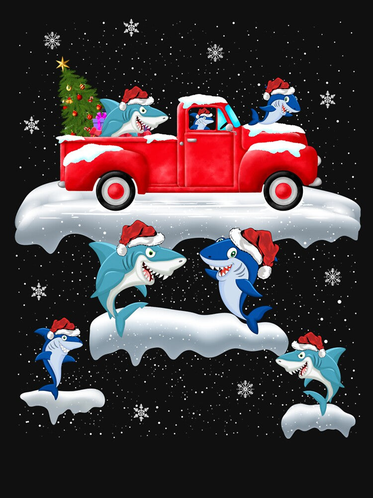 Shark Driving Christmas Tree Red Truck Shark Christmas by saldcharig