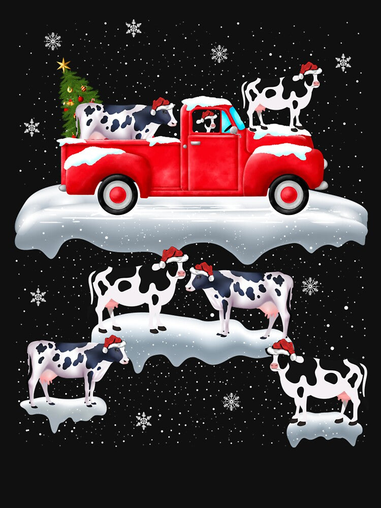 Cows Driving Christmas Tree Red Truck Cow Christmas by saldcharig