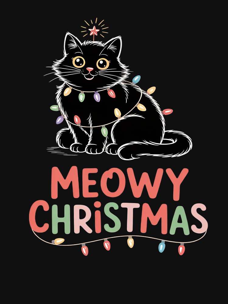 Meowy Christmas Xmas Lights Black Cat Pajamas Family by AmparoBoyle