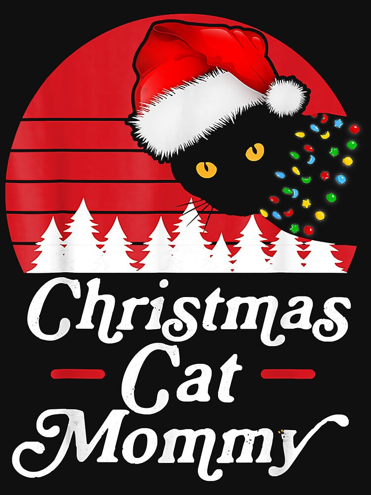 Retro Christmas Cat with Christmas Necklace Lights Cat Mommy by BrandyBare