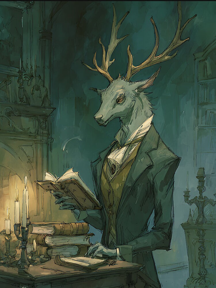 Dark Academia Art: Deer's Poetry Recital by bapupa