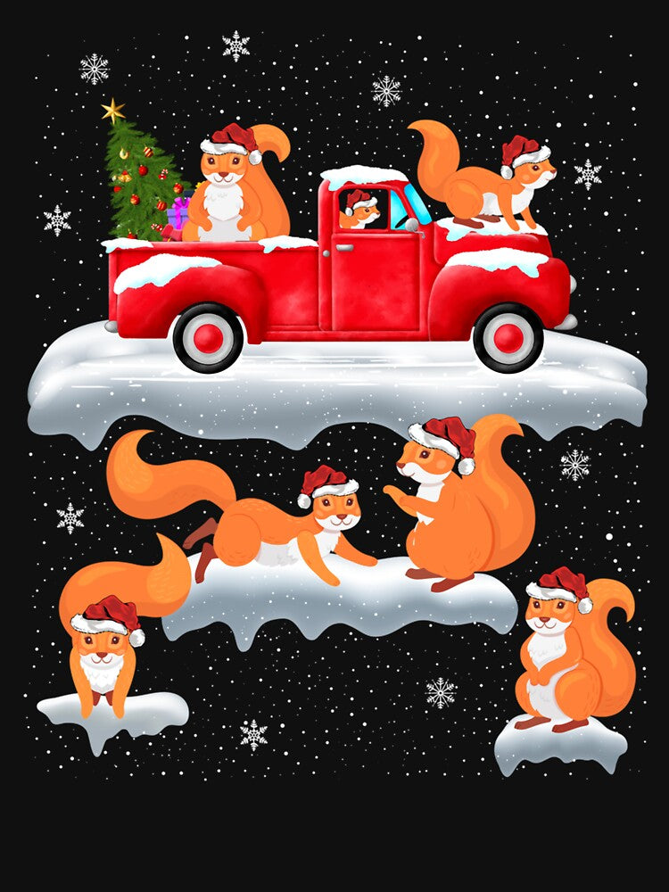 Squirrel Driving Christmas Tree Red Truck Squirrel Christmas by brntcoff1