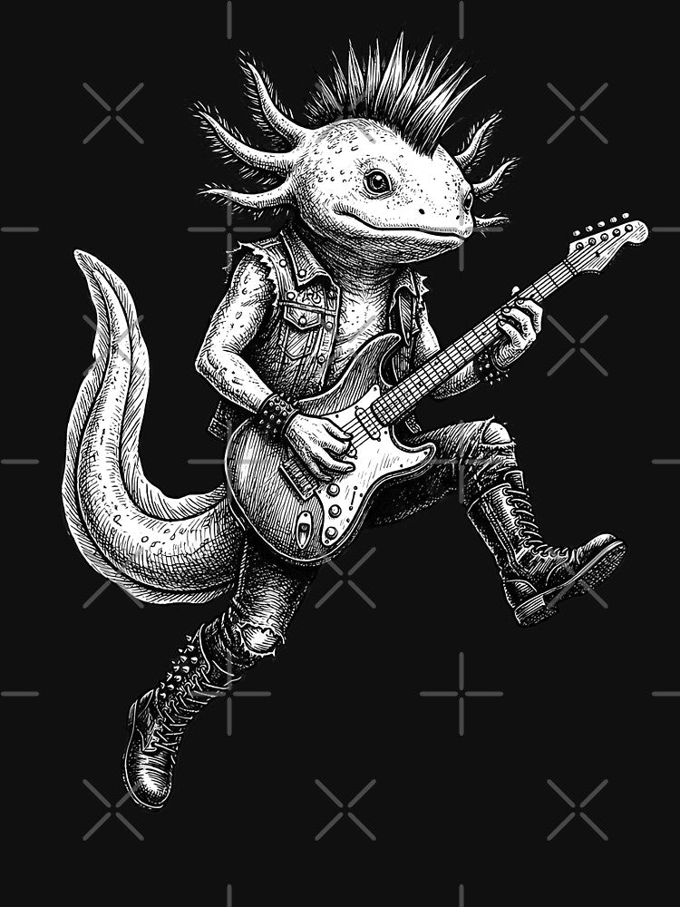 Funny Punk Axolotl Playing Electric Guitar Rocker by MTRBSK11