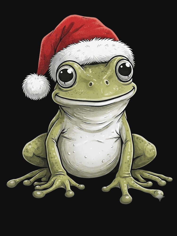 Cute Frog Wearing Santa Hat Christmas Holiday Design by MiALopezArt