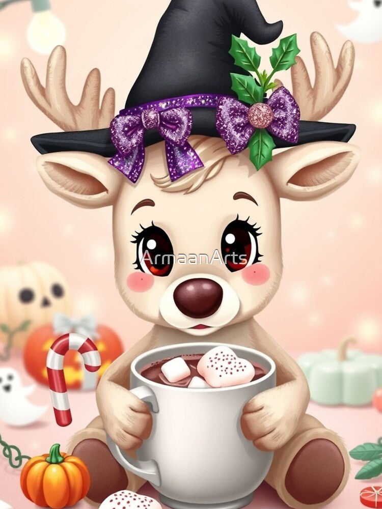 Spooky Cute Reindeer Halloween Christmas Cocoa Shirt by ArmaanArts