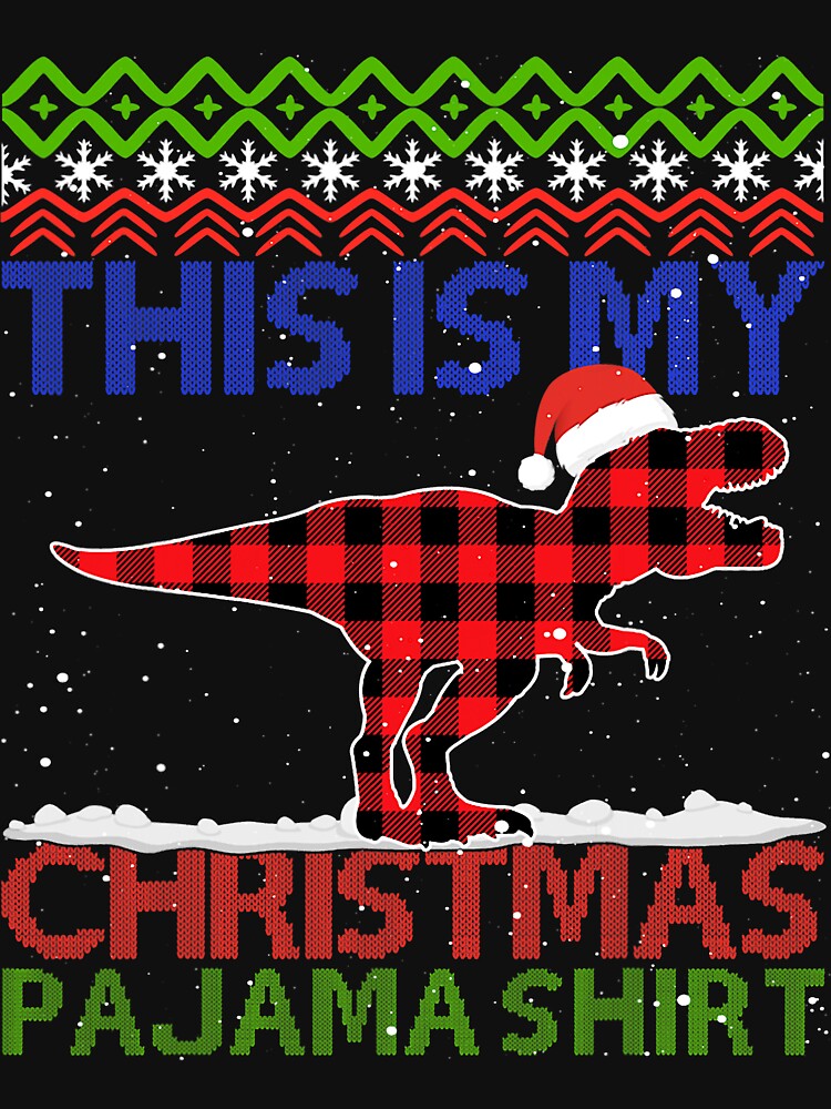 This Is My Christmas Pajamas Dinosaurs Red Plaid Santa Hat by ekm2766