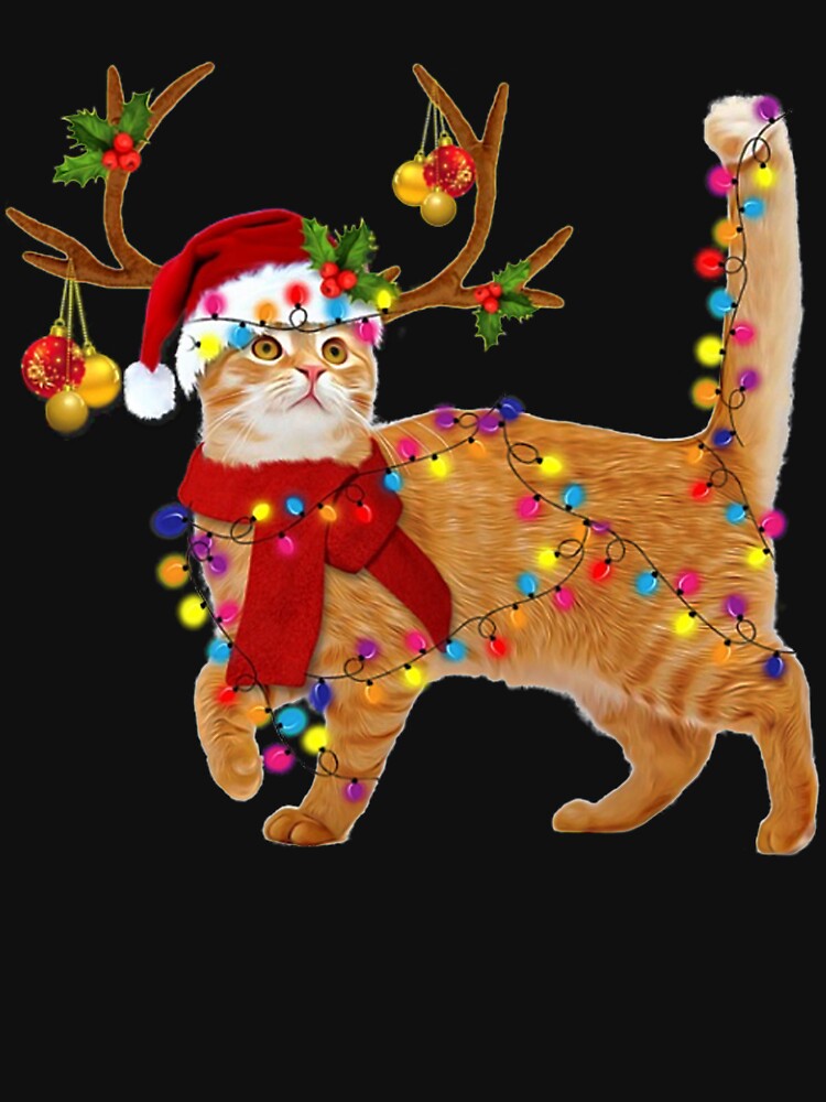 Cat Gorgeous Reindeer Christmas Lights Tree Cat Scarf Xmas Santa Claus by louloapadilla