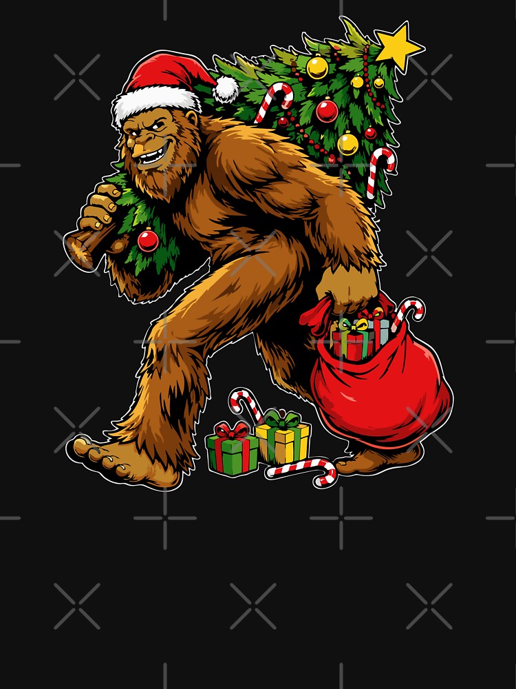 Santa Bigfoot Carrying Christmas Tree Funny Sasquatch Pajamas by alenaz