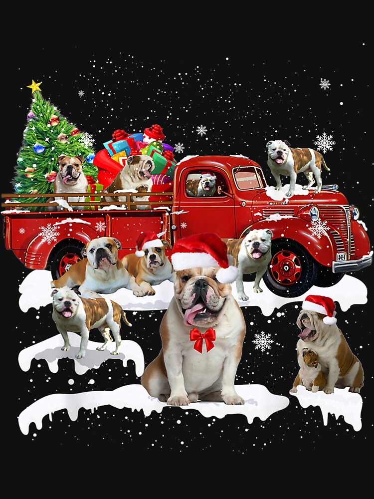 Bulldog Riding Red Truck Xmas Merry Christmas Gifts by Salakjit