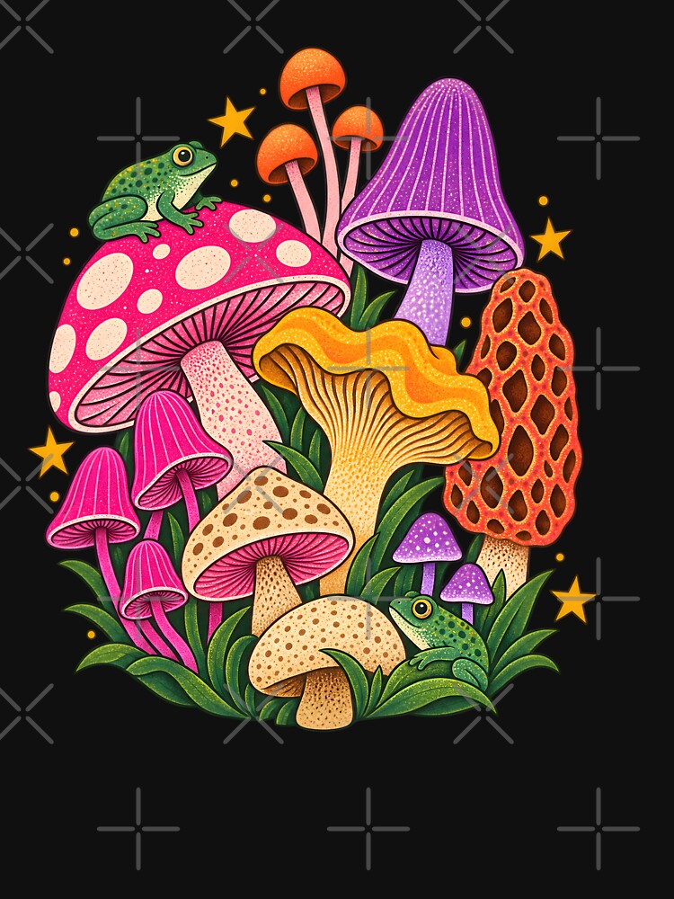 Retro Magic Mushroom Graphic Tee | Whimsical Frog Fungi by AmiGraph
