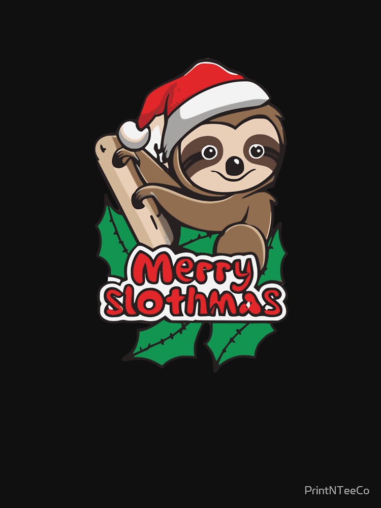 Merry Slothmas Christmas Sloth Tshirt by PrintNTeeCo
