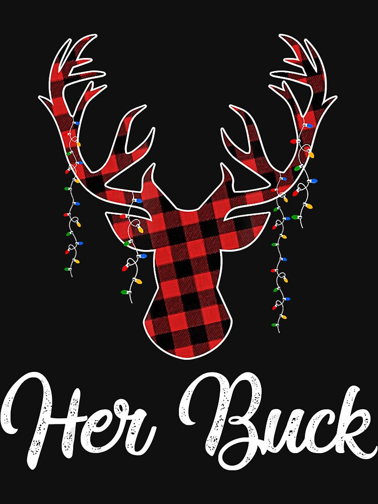 Mens Her Buck Couples Matching Christmas Pajamas Costume Gift T-Shirt by ZhenKangFang