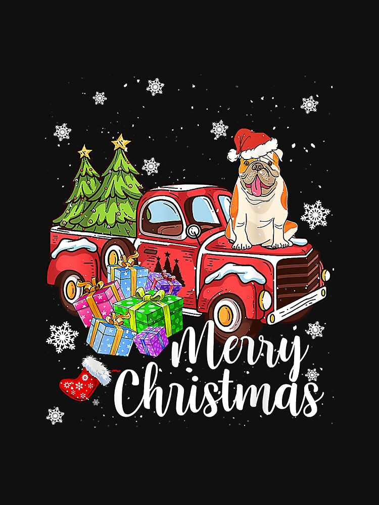 Bulldog Riding Red Truck Xmas Merry by frank3826
