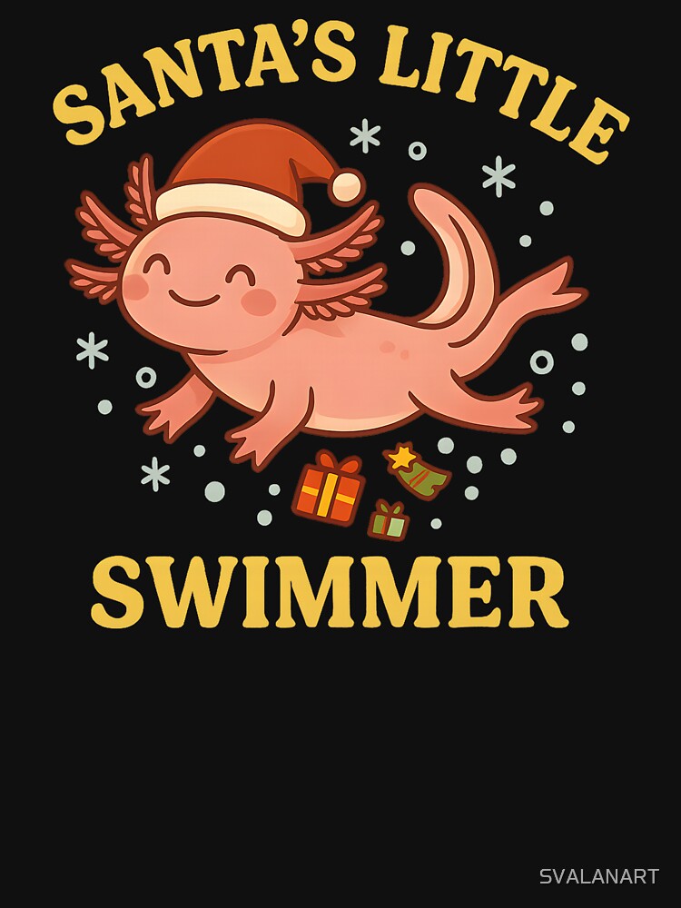 Santa’s Little Swimmer – Cute Axolotl Christmas Design by SVALANART