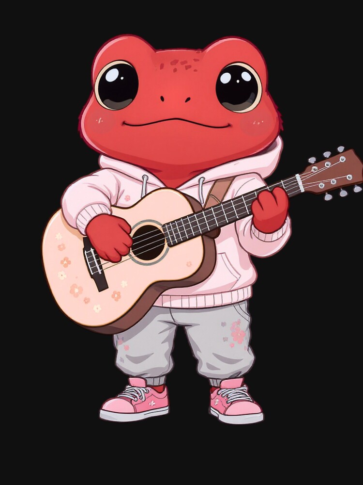 Pink Acoustic Guitar Chibi Frog – Cute Kawaii Music Frog Illustration by ColorSplash123