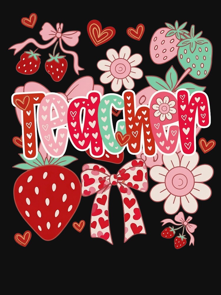 Berry Sweet Teacher Retro Coquette Bow and Strawberries by haitrieuic96