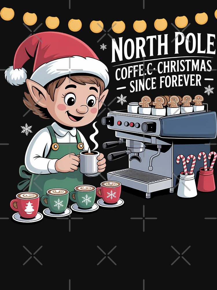 Funny Christmas Elf Barista Coffee Lover Holiday Caffeine Humor Tee by GiftsForge