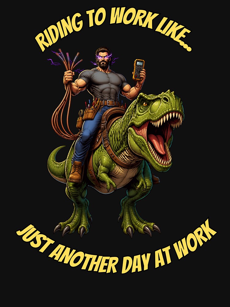 Electrician Riding T-Rex To Work - Funny Sparky Gift by UTkiKK